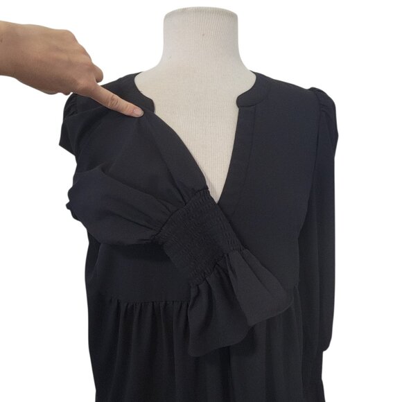 Pomander Place Tuckernuck Crepe Kenzo Little Black Dress Tiered Mini Dress L - Picture 6 of 14